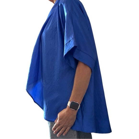 Vintage EStewart Blue Crinkle Drape Art Teacher Lagenlook Statement Kimono - Picture 4 of 8